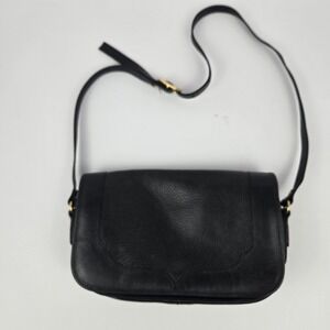 Del Rio Black Pebbled Leather Crossbody Bag Gold Hardware Vintage Flap Purse
